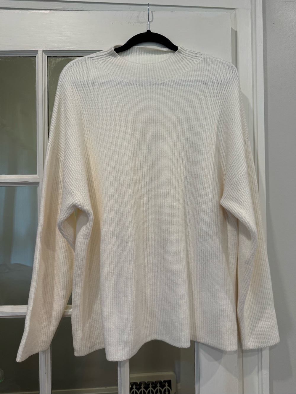 Mango White Ribbed Crewneck Sweater